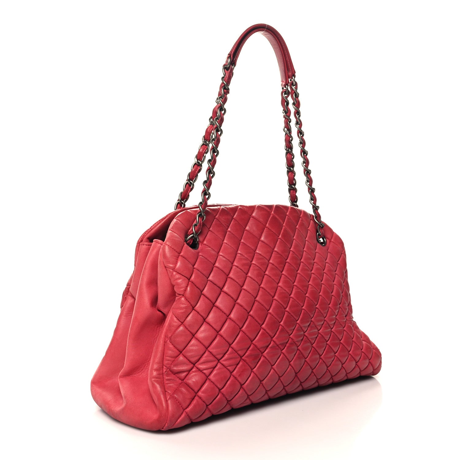 Chanel Iridescent Calfskin Quilted Large Just Mademoiselle Bowling Bag Red 3 of 17