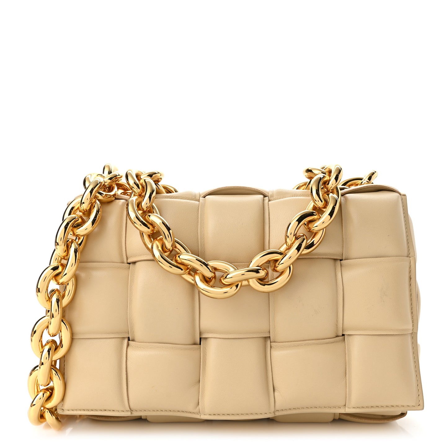 Lambskin Maxi Intreccio Padded Chain Cassette Crossbody Bag Porridge