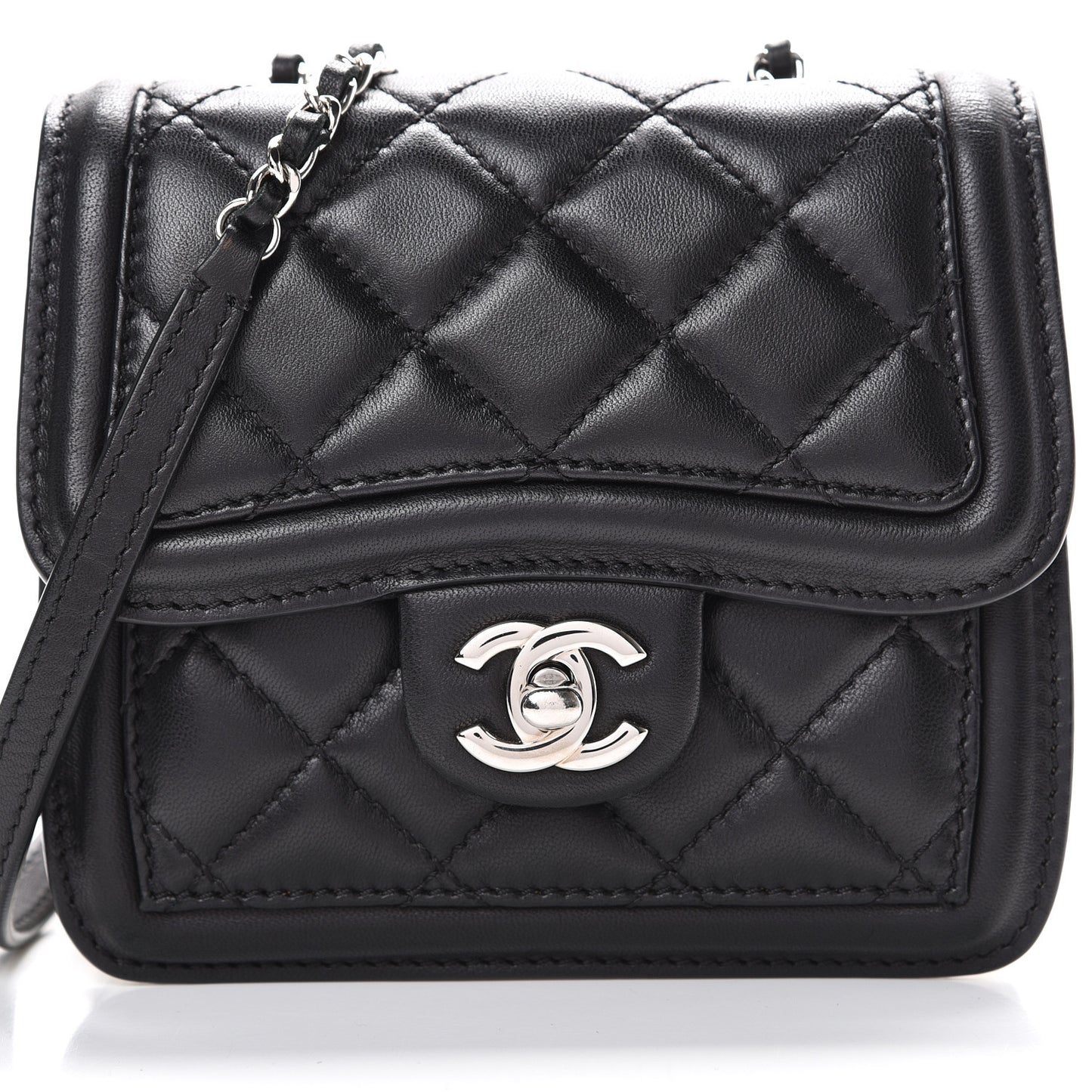 Lambskin Quilted Mini Graphic Flap Bag Black White
