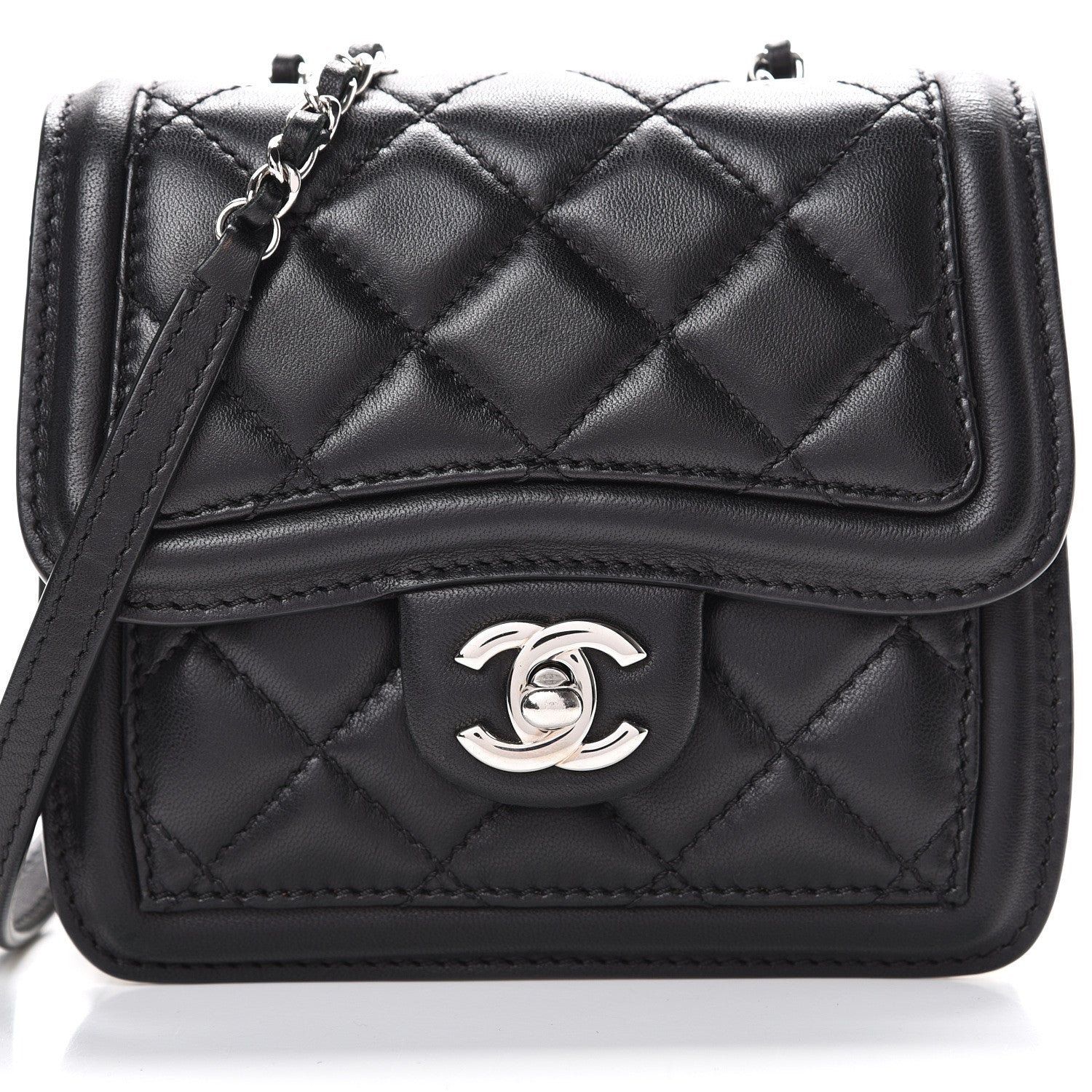 Chanel Lambskin Quilted Mini Graphic Flap Bag Black White 7 of 9