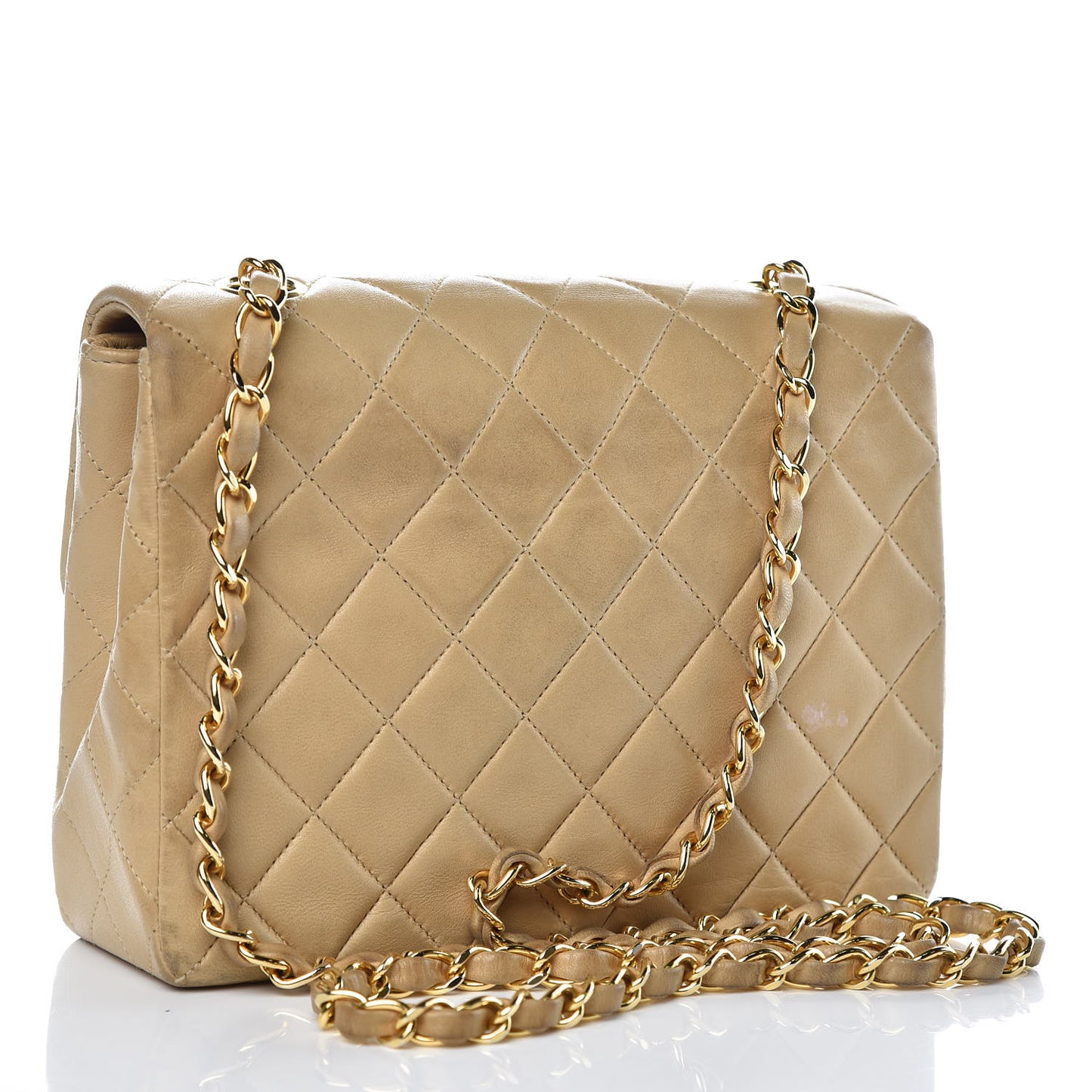 Lambskin Quilted Small Single Flap Beige