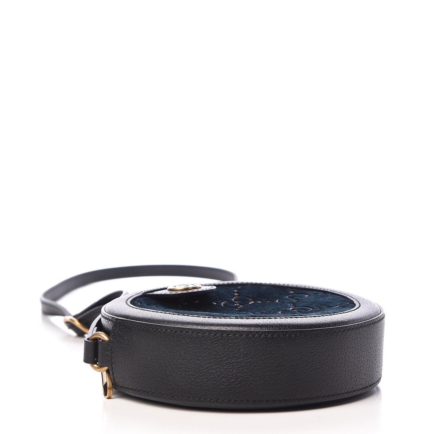 Velvet Calfskin GG Monogram Round Shoulder Bag Blue Beige