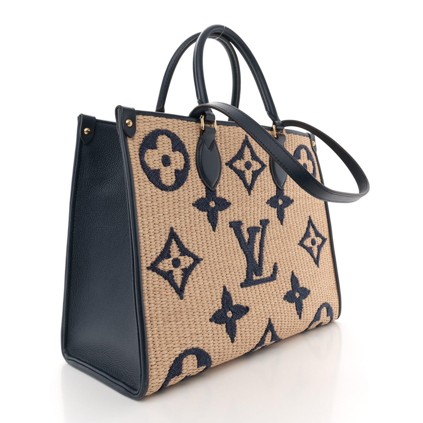 Raffia Calfskin Monogram Giant Onthego MM Blue