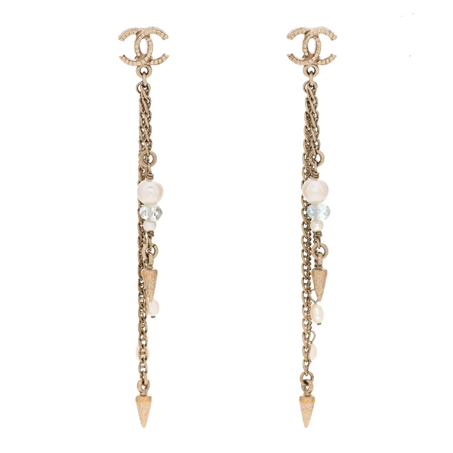 Chanel Chain Pearl CC Drop Earrings Light Gold 1 of 6