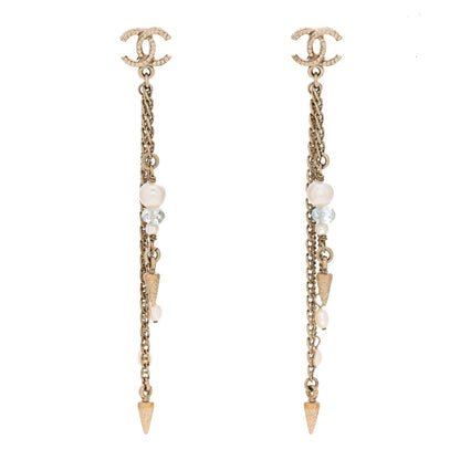 Chanel Chain Pearl CC Drop Earrings Light Gold 1 of 6
