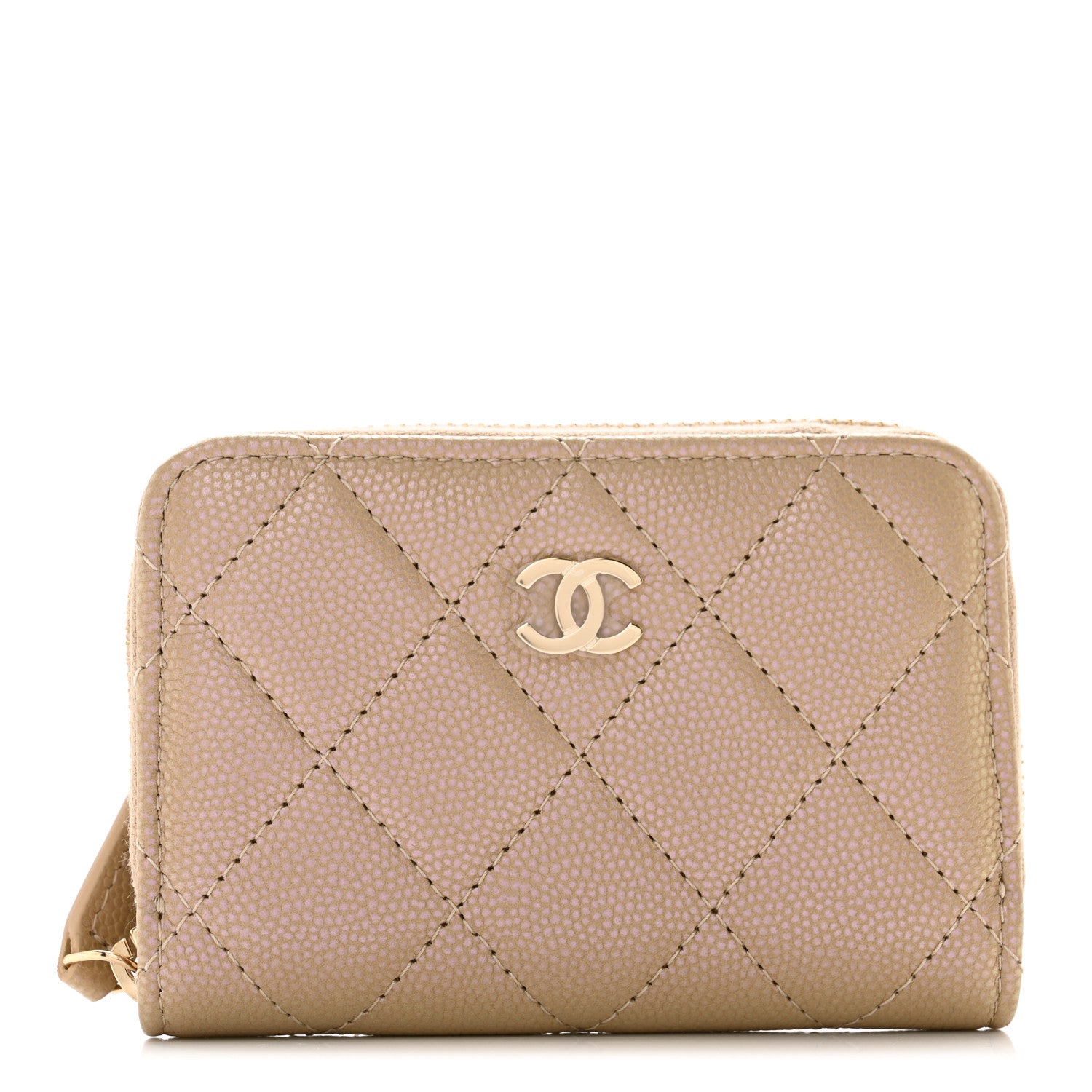 Chanel Iridescent Caviar Quilted Zip Around Coin Purse Beige 1 of 8