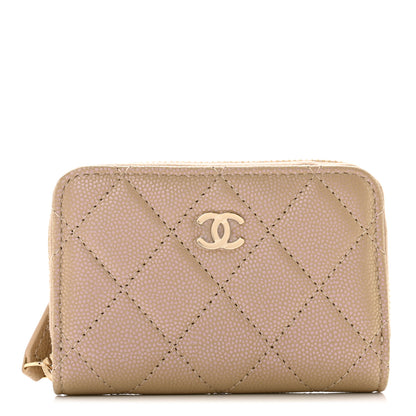 Chanel Iridescent Caviar Quilted Zip Around Coin Purse Beige 1 of 8