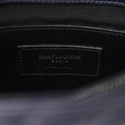 Saint Laurent Sheepskin Matelasse Chevron Monogram Medium College Bag Deep Marine 6 of 13