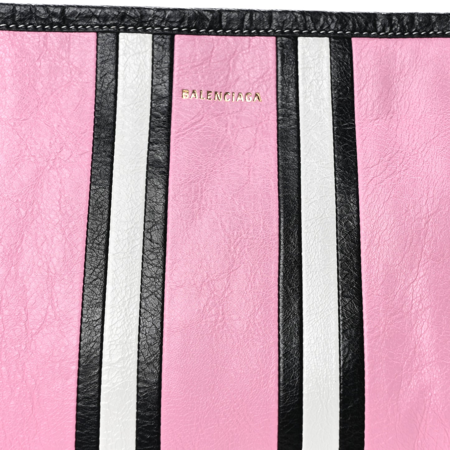 Agneau Arena Striped Large Barbes Z Pouch with Handle Candy Pink Black
