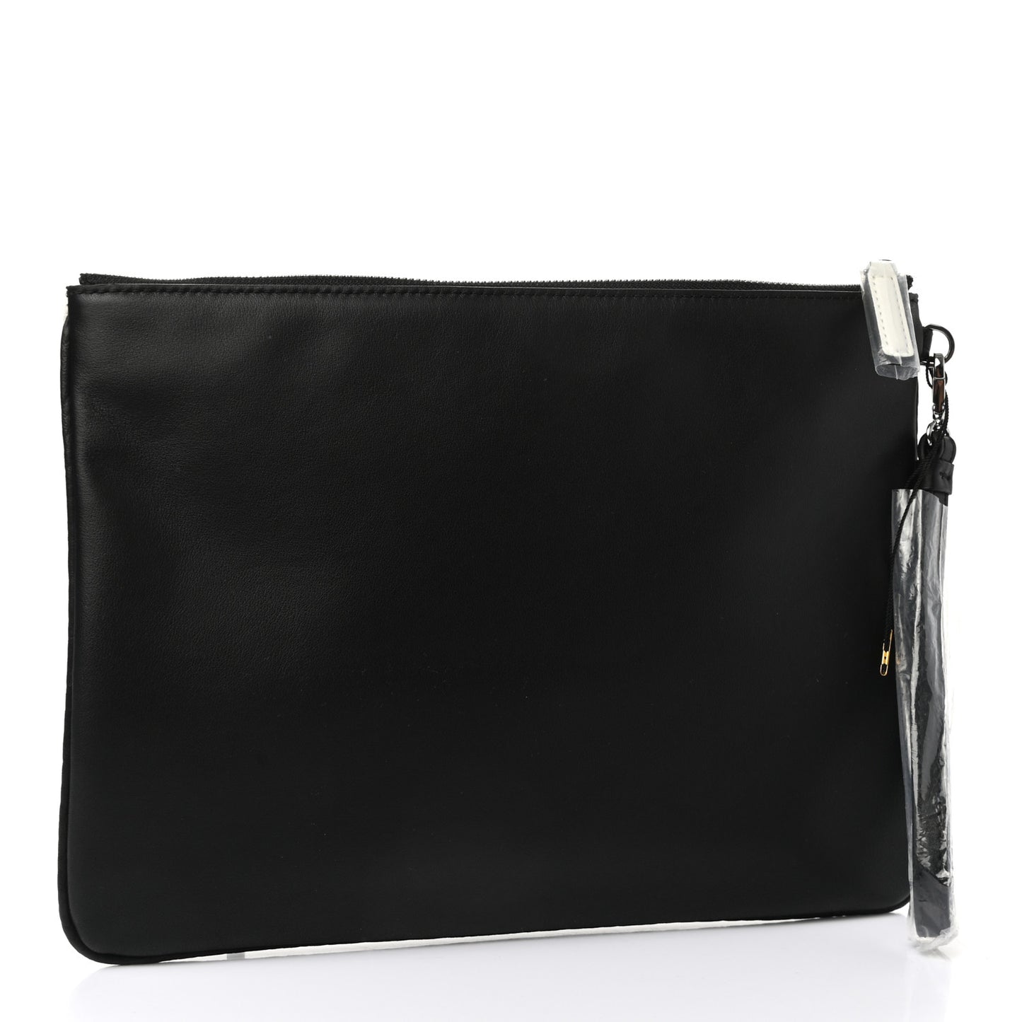 Calfskin Wristlet Logo Pouch Black White