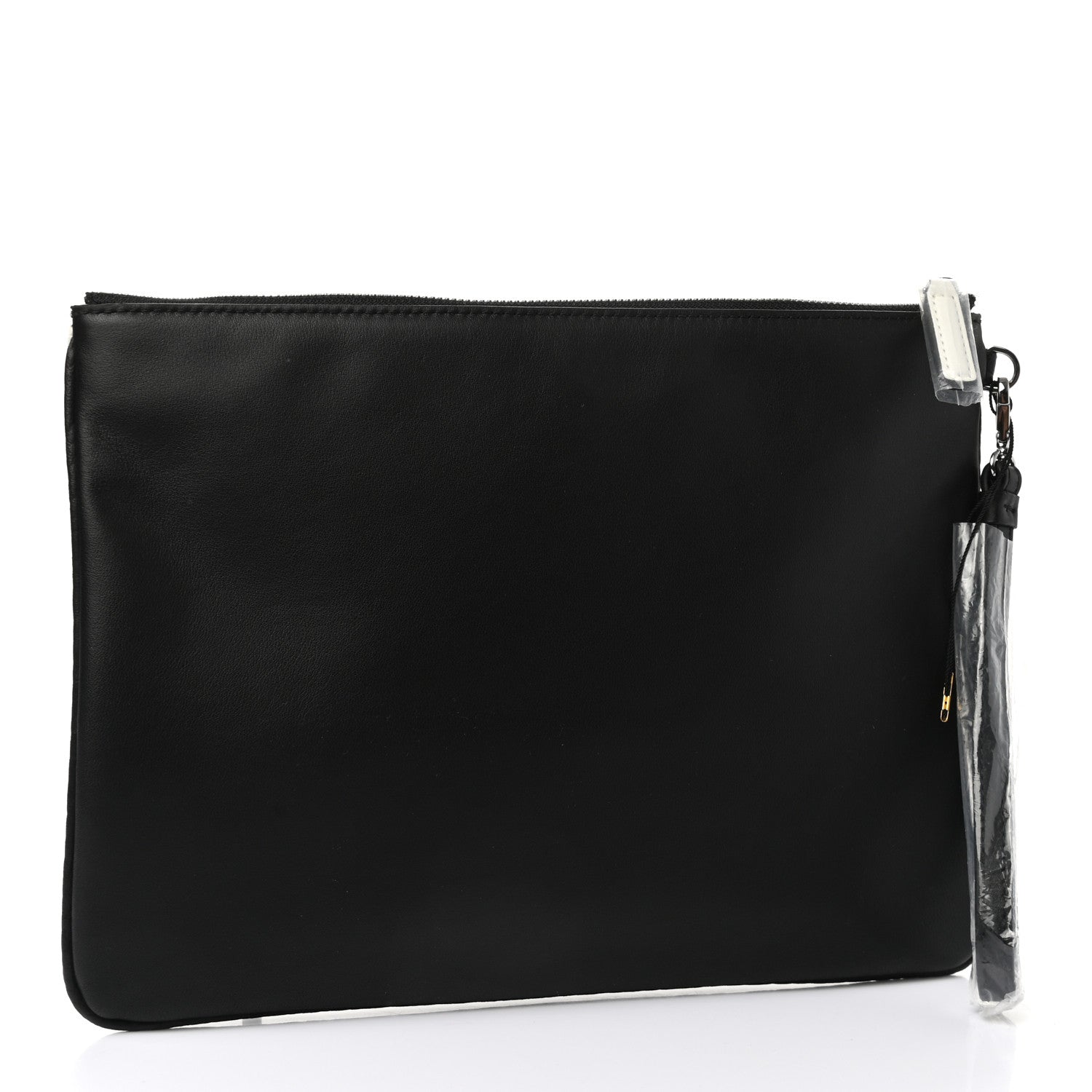 MCM Calfskin Wristlet Logo Pouch Black White 3 of 8