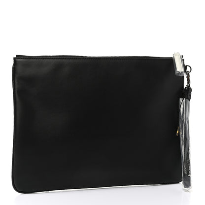 MCM Calfskin Wristlet Logo Pouch Black White 3 of 8