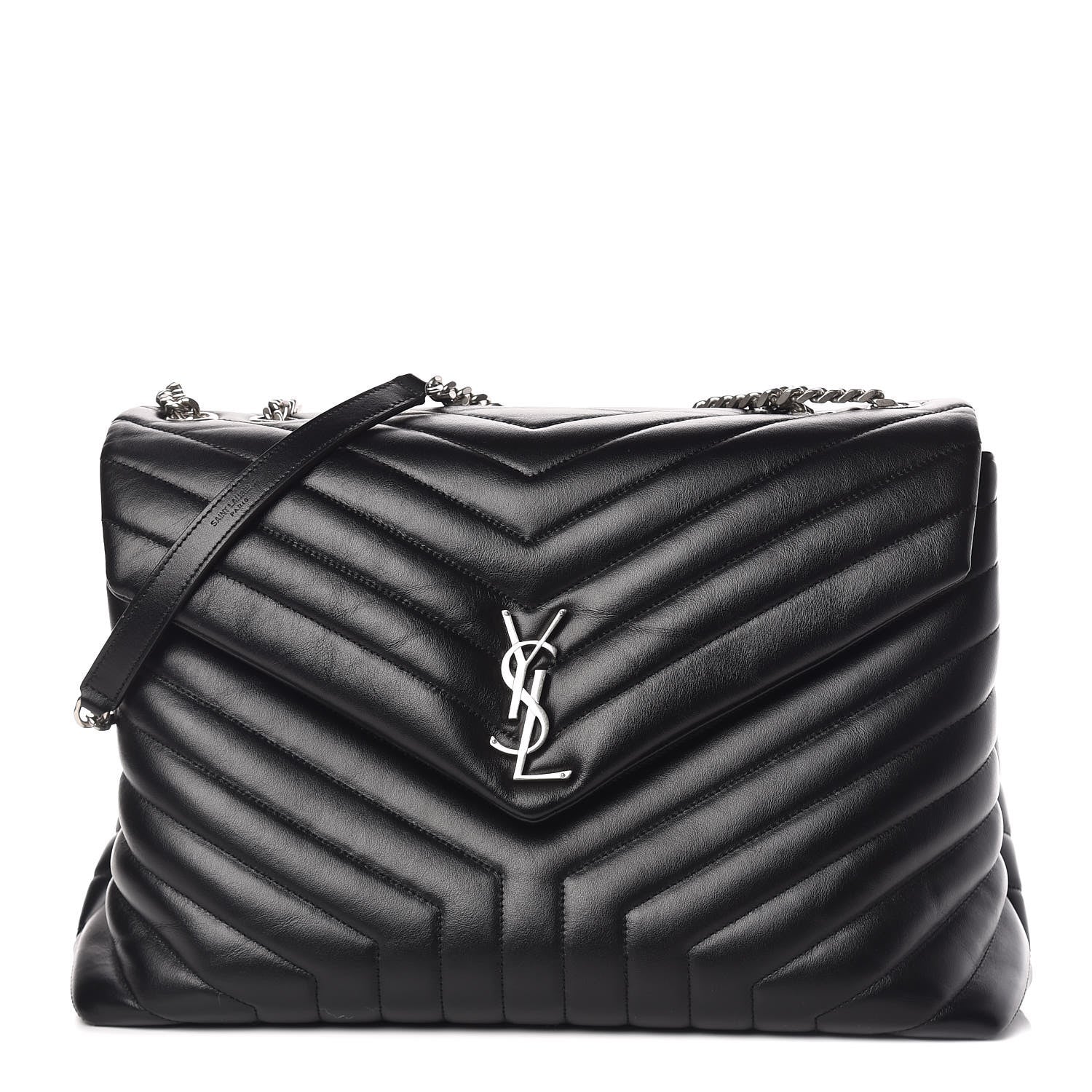 Saint Laurent Calfskin Y Quilted Monogram Large Loulou Chain Satchel Black 1 of 10