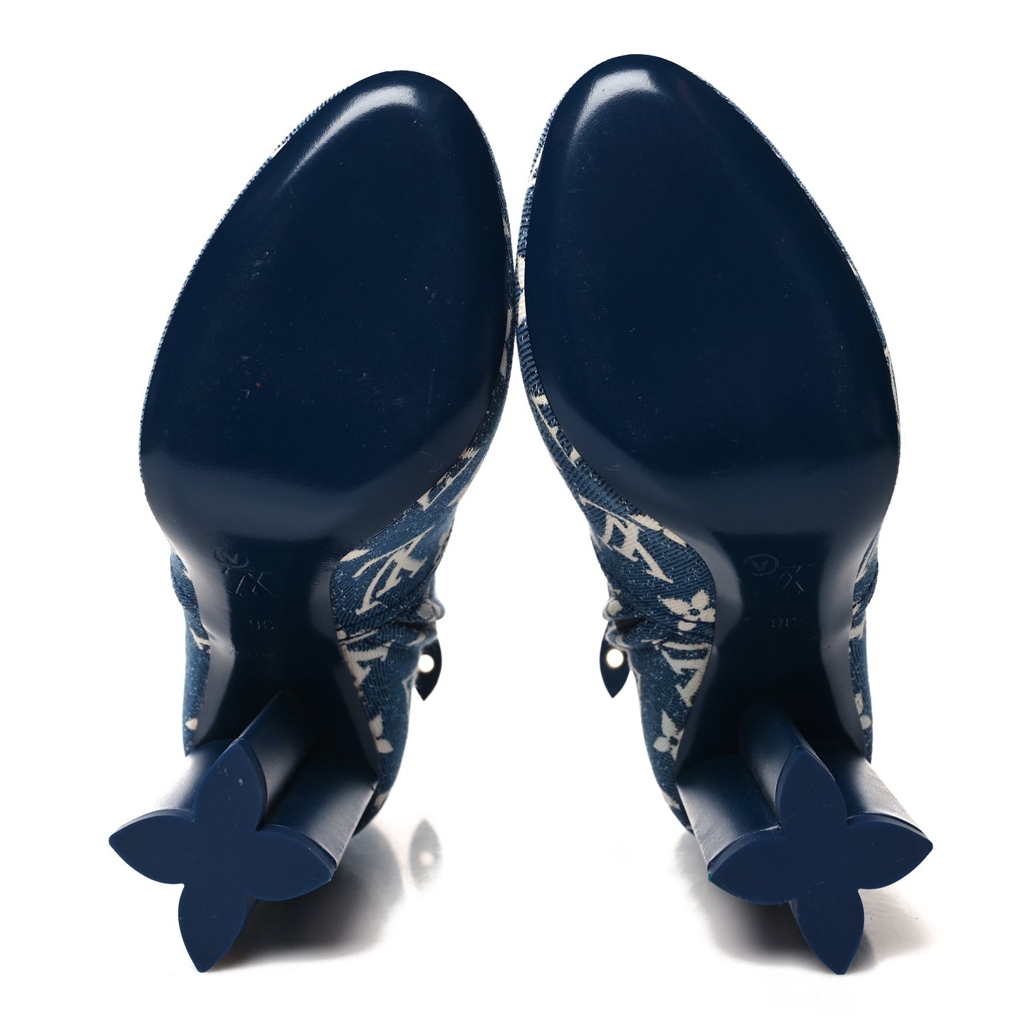 Denim Monogram Silhouette Ankle Boots 36 Navy Blue