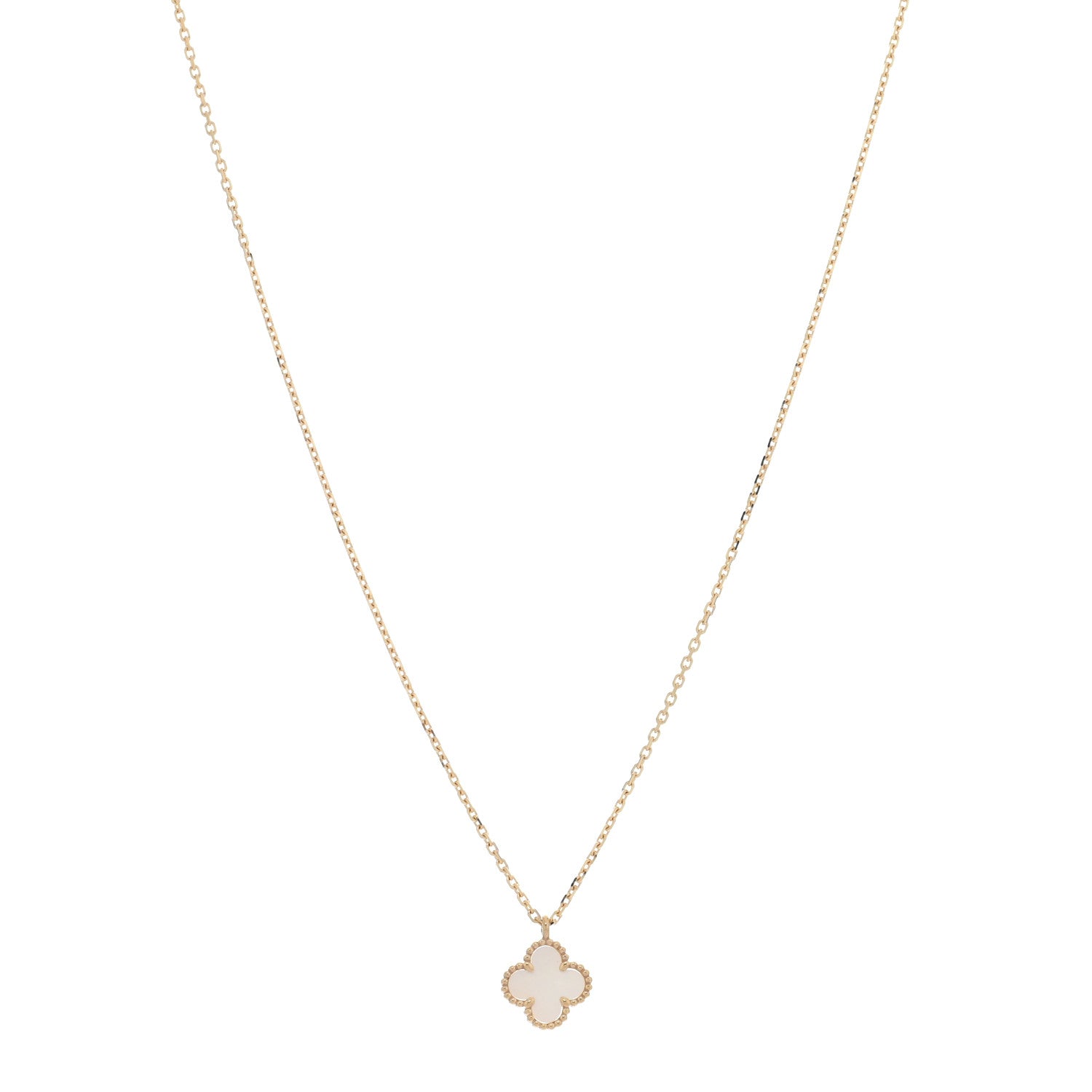 Van Cleef & Arpels 18K Yellow Gold Mother of Pearl Sweet Alhambra Pendant Necklace 1 of 4