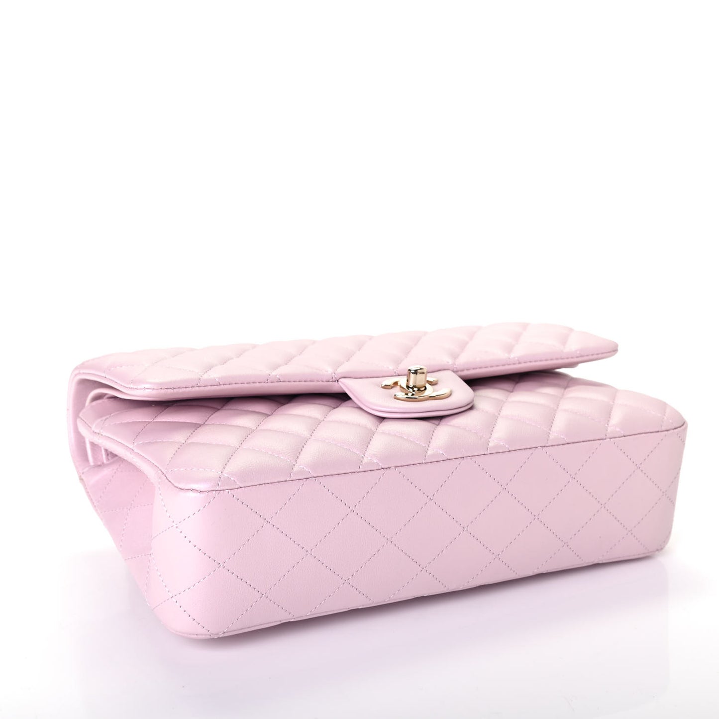 Iridescent Calfskin Quilted Medium Double Flap Light Pink