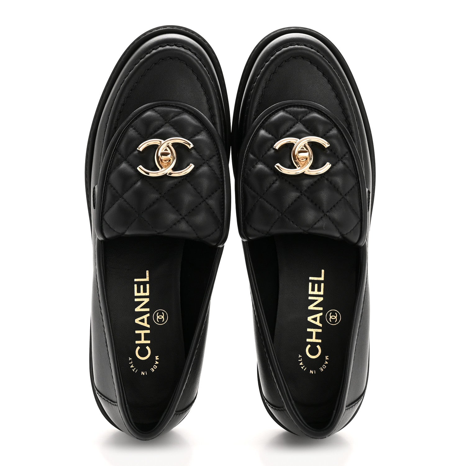 Chanel Lambskin Quilted CC Turnlock Loafers 37.5 Black 2 of 10