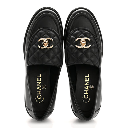 Chanel Lambskin Quilted CC Turnlock Loafers 37.5 Black 2 of 10
