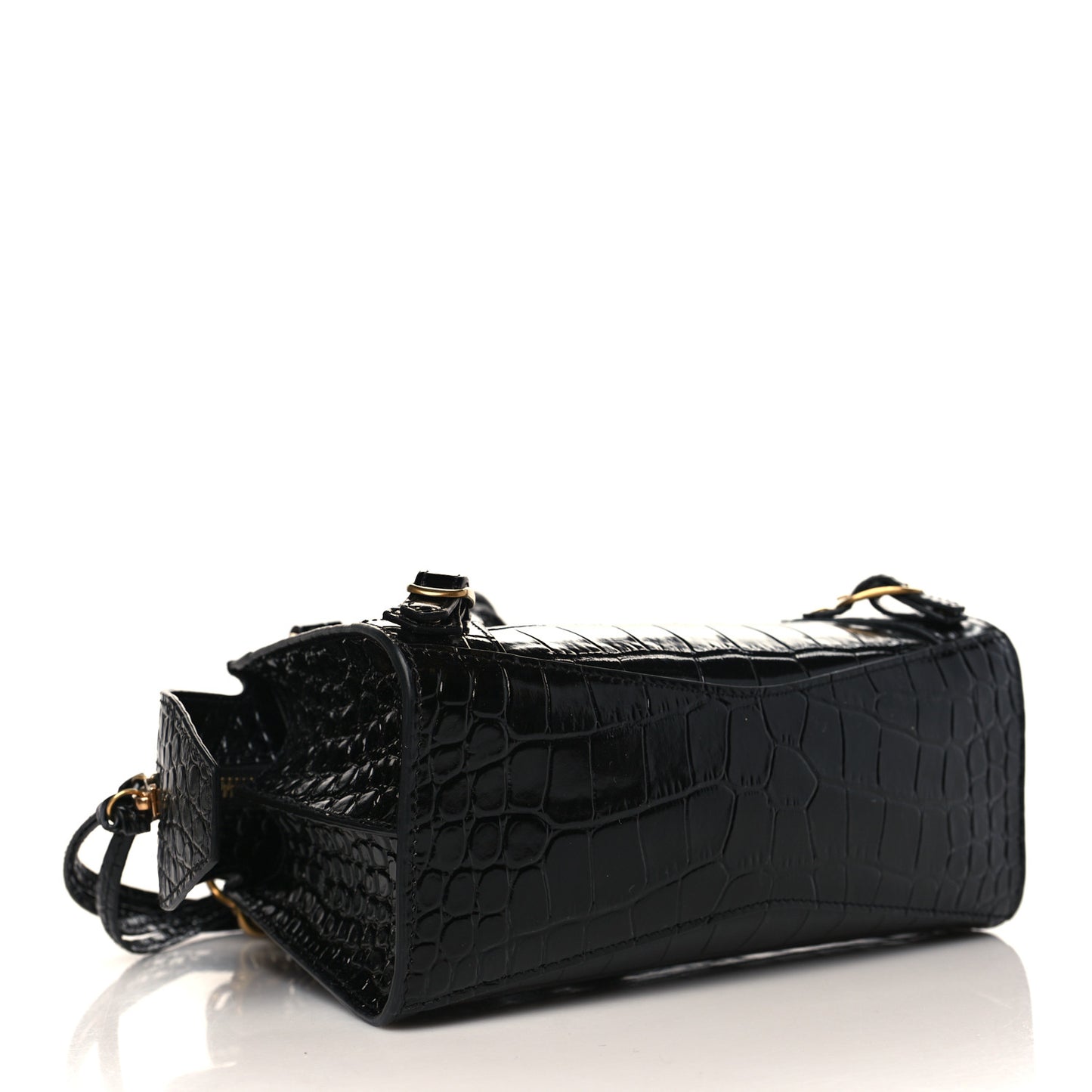 Shiny Supple Calfskin Crocodile Embossed Neo Classic Gold Hardware Mini City Black