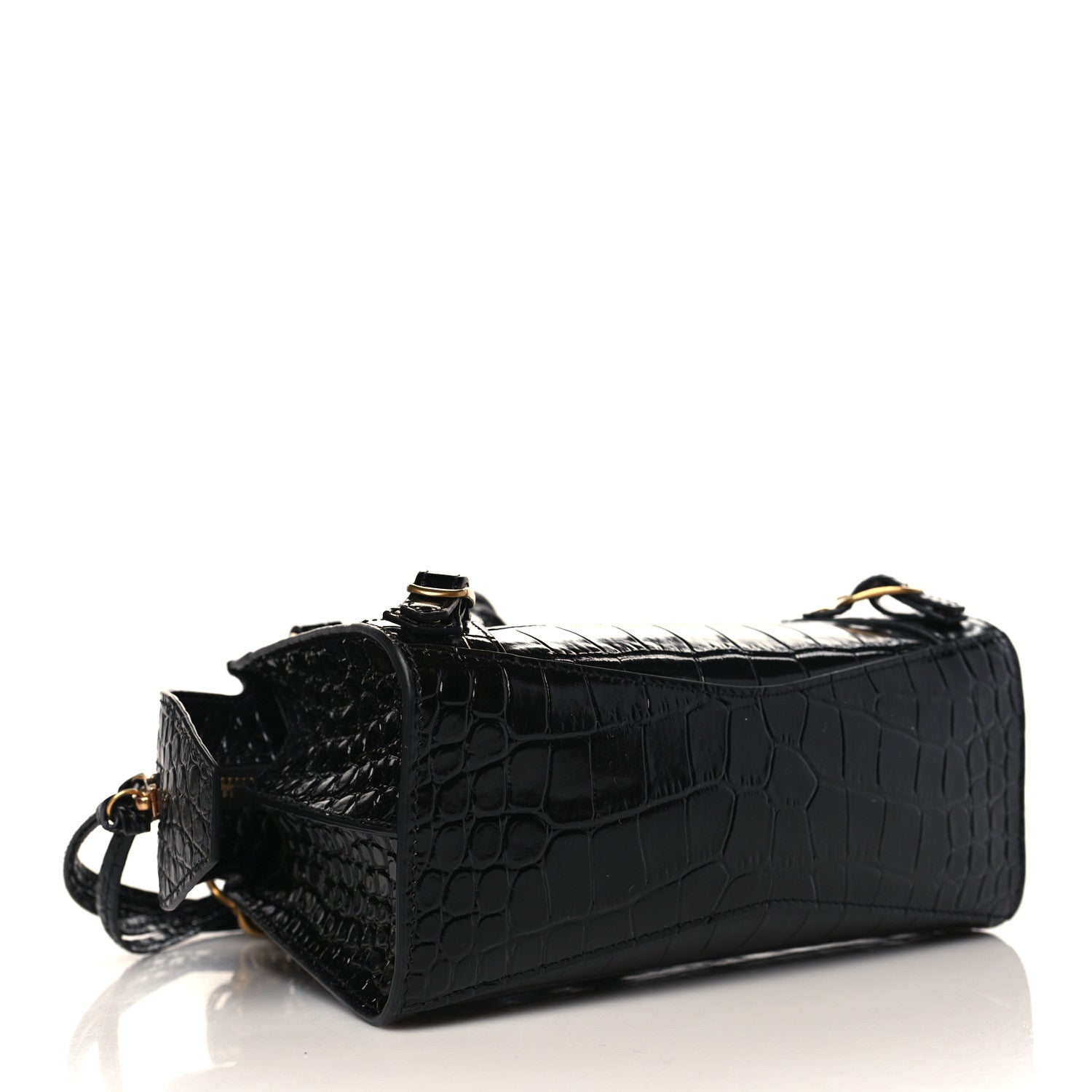 Balenciaga Shiny Supple Calfskin Crocodile Embossed Neo Classic Gold Hardware Mini City Black 4 of 8