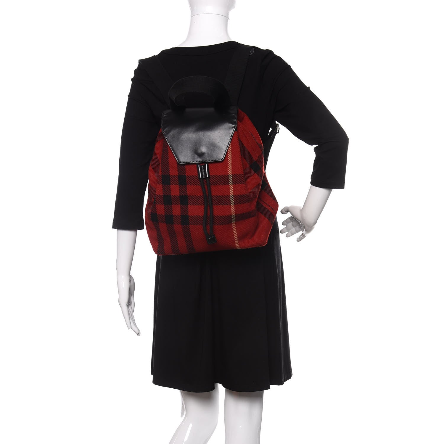 Burberry Wool Plaid Check Backpack Red 2 of 9
