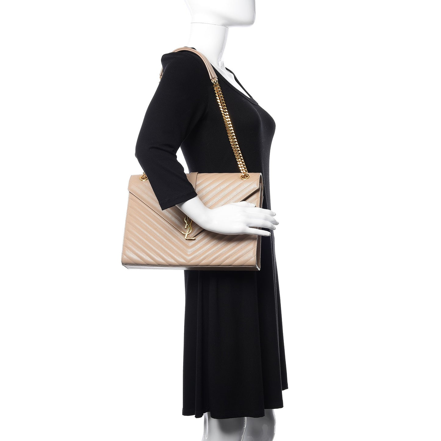 Grain De Poudre Matelasse Chevron Large Monogram Satchel Dark Beige