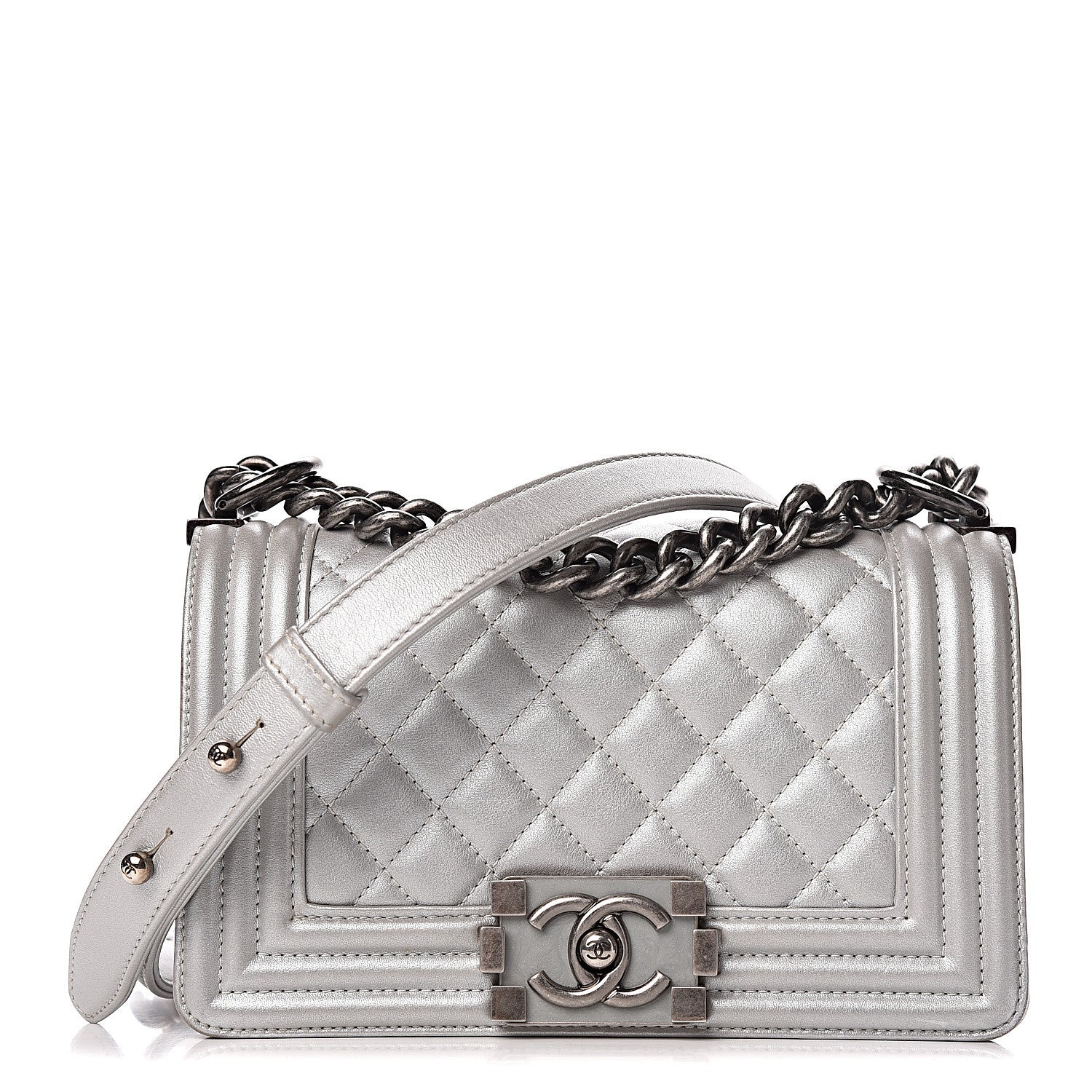 Chanel Metallic Calfskin Quilted Small Boy Flap Silver 1 of 15