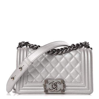 Chanel Metallic Calfskin Quilted Small Boy Flap Silver 1 of 15
