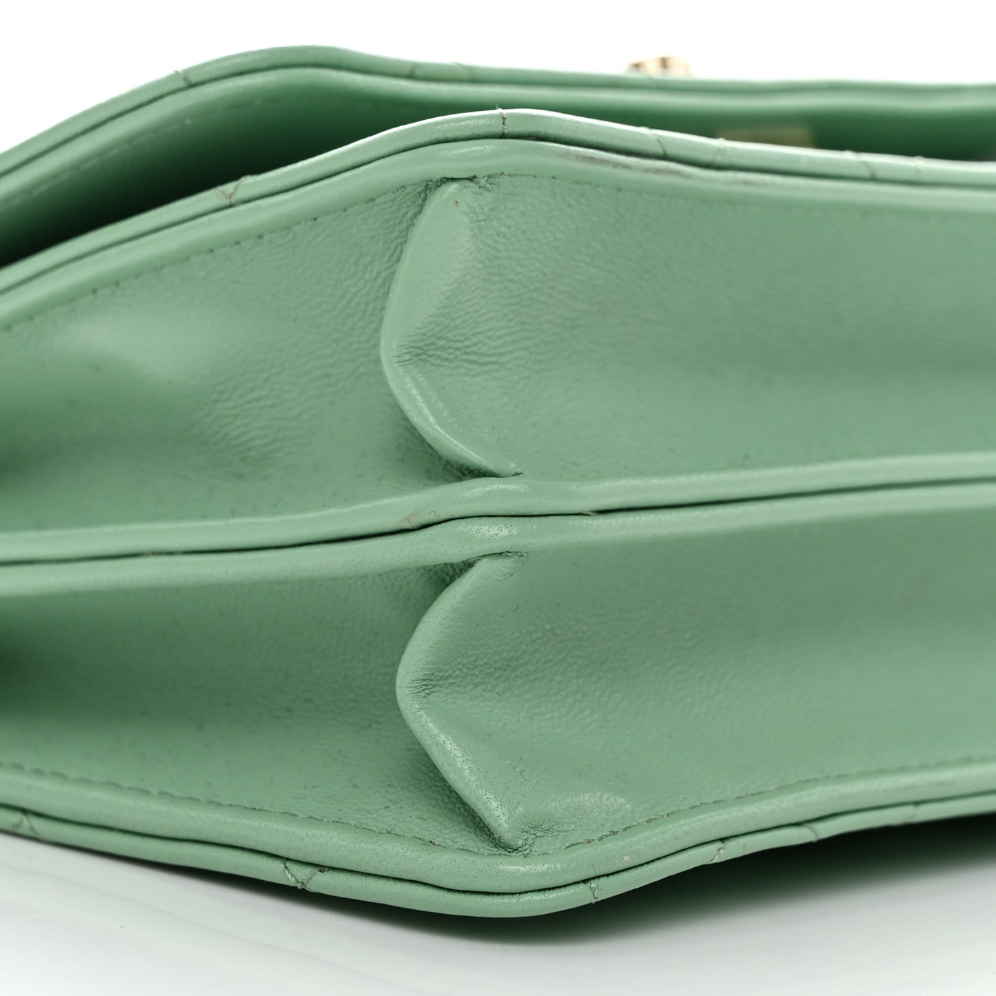 Lambskin Quilted Pearl Top Handle Clutch With Chain Light Green