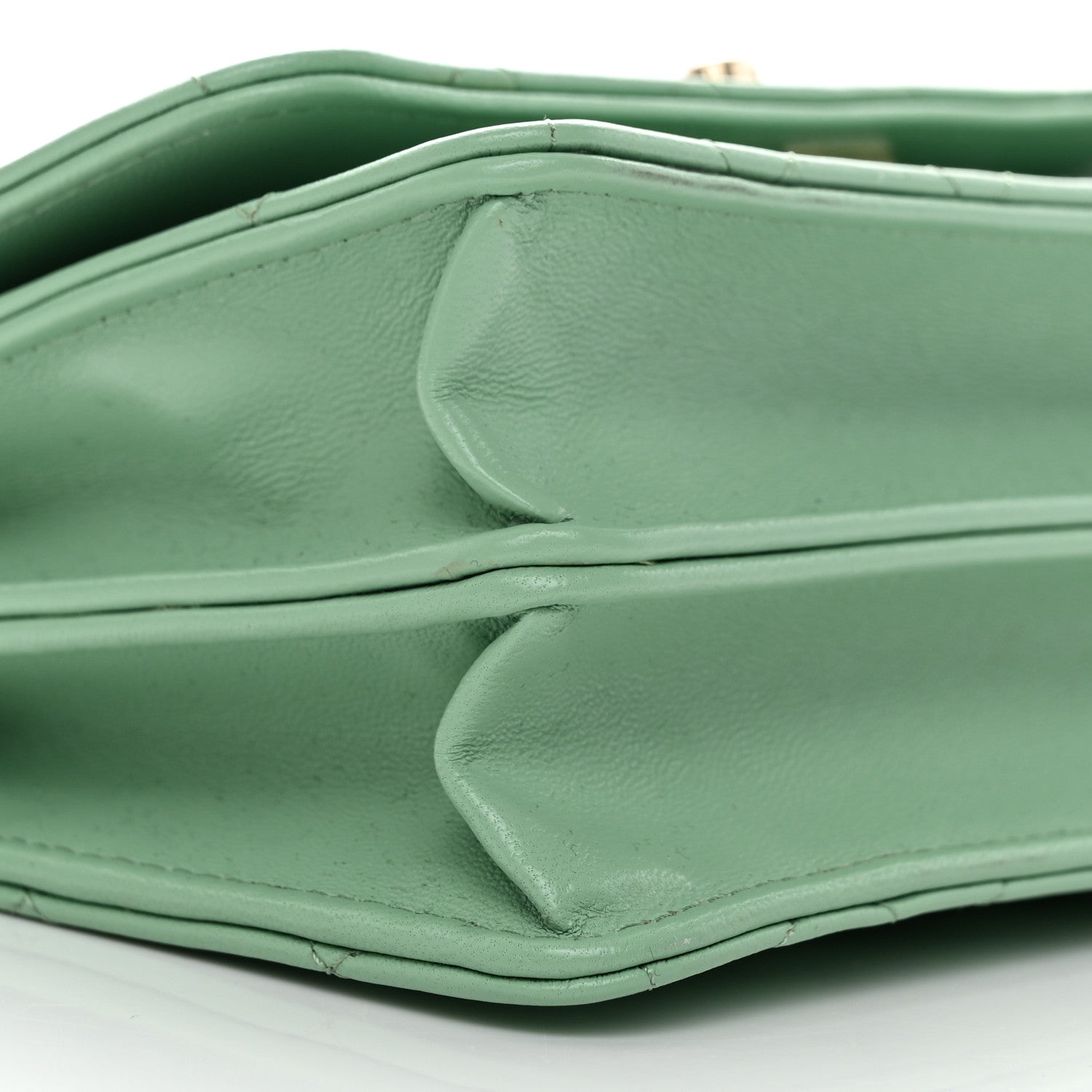 Chanel Lambskin Quilted Pearl Top Handle Clutch With Chain Light Green 10 of 12