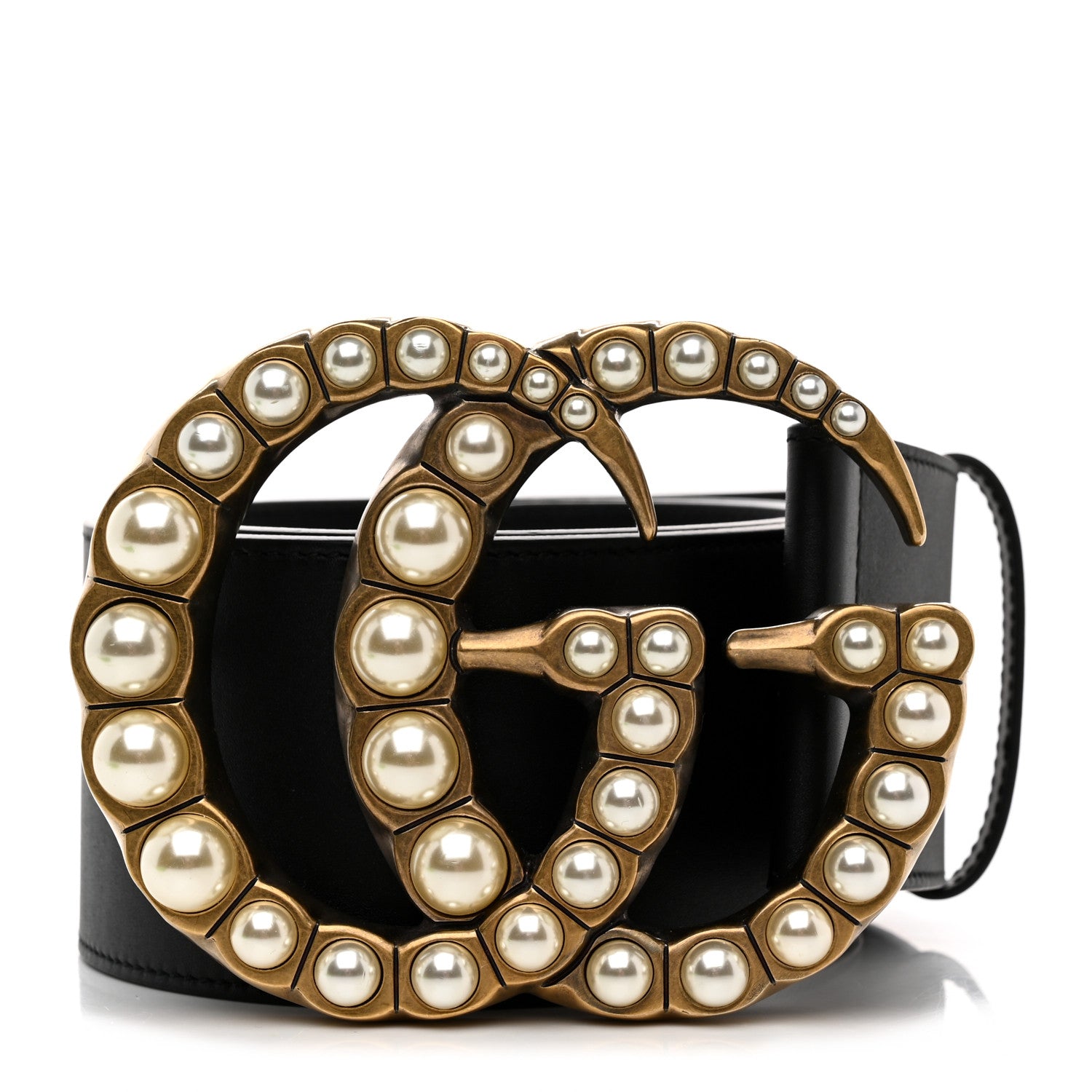 Gucci Moon Calfskin Pearl Double G 70mm Belt 90 36 Black Cream 1 of 5