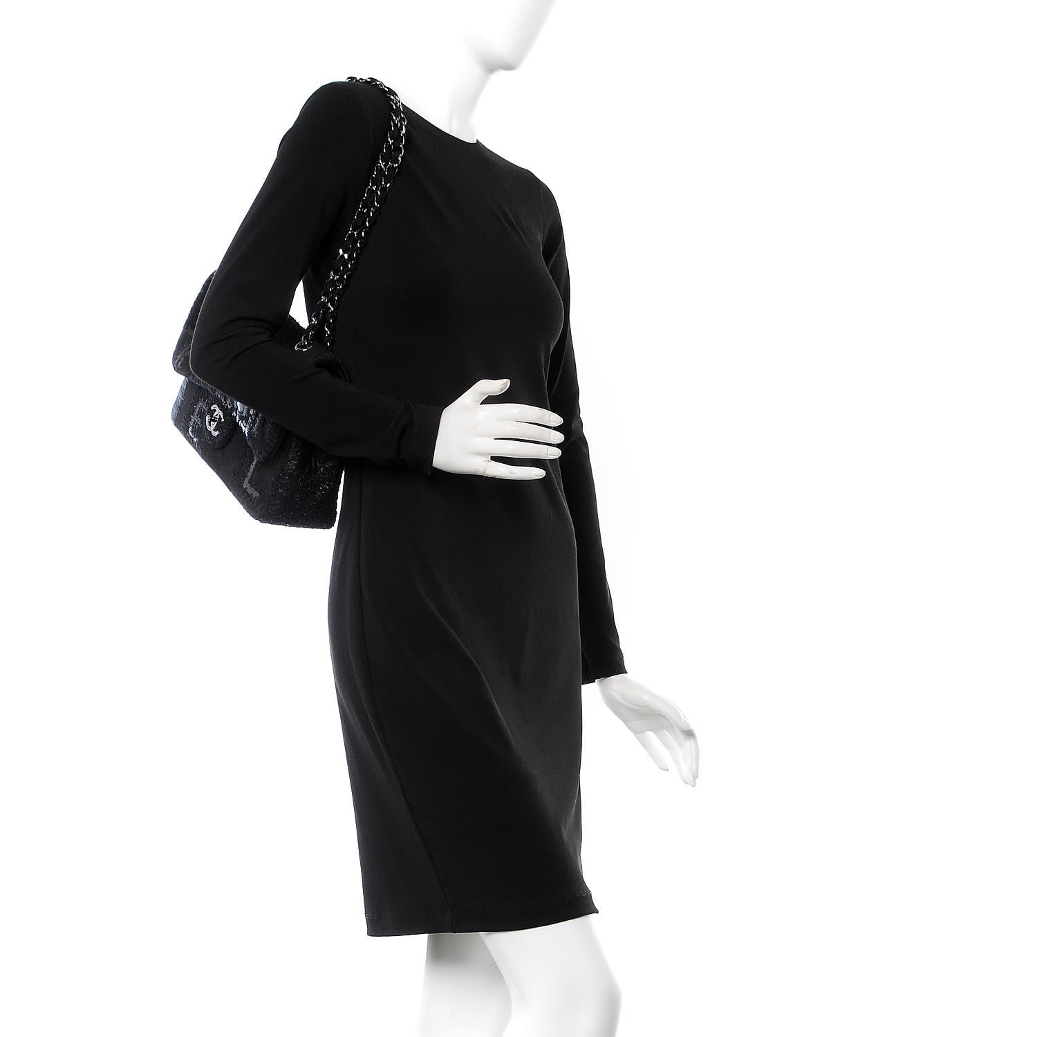 Chanel Tweed Patchwork Jumbo Single Flap Black 2 of 8