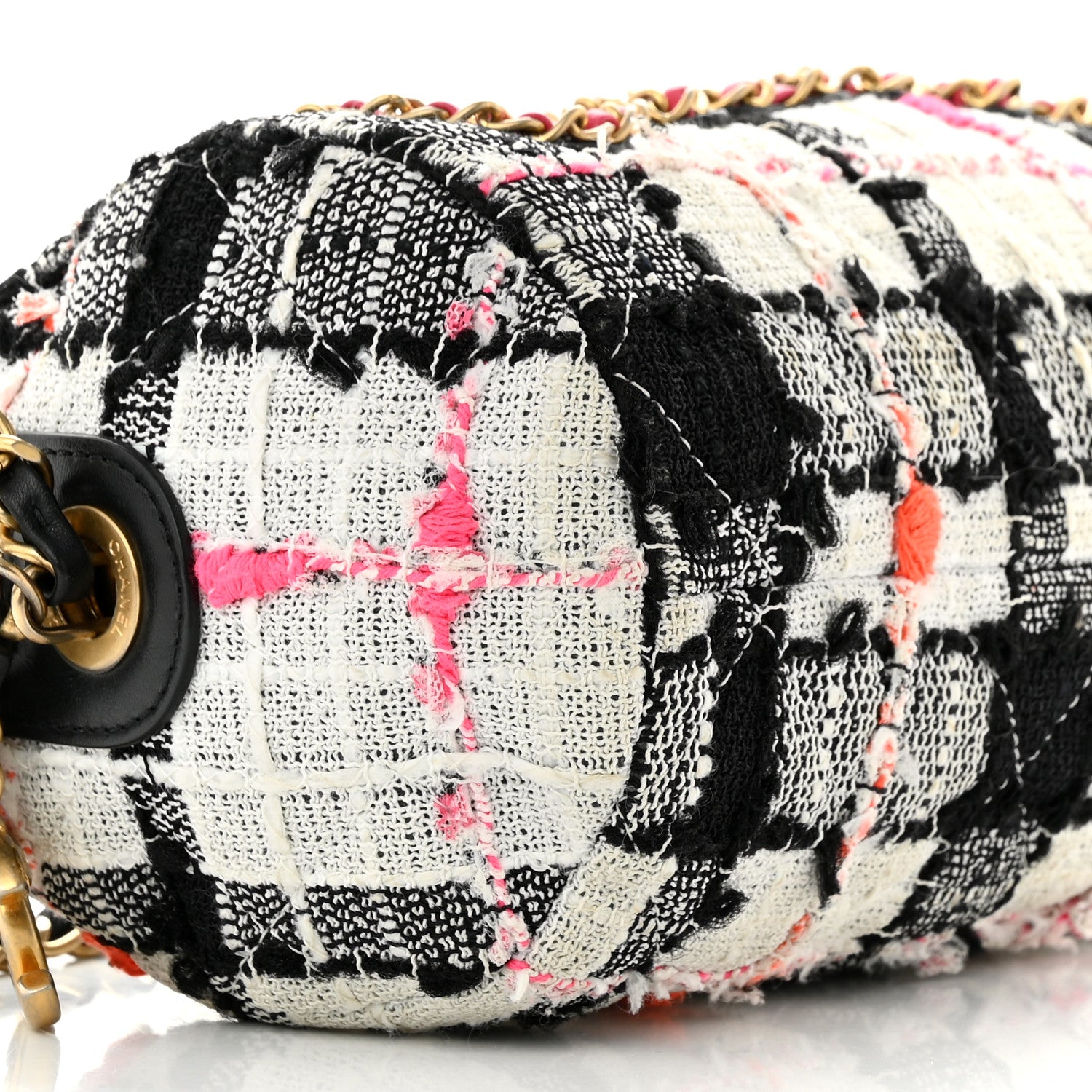 Chanel Tweed Calfskin Signe Bowling Bag White Black 9 of 11