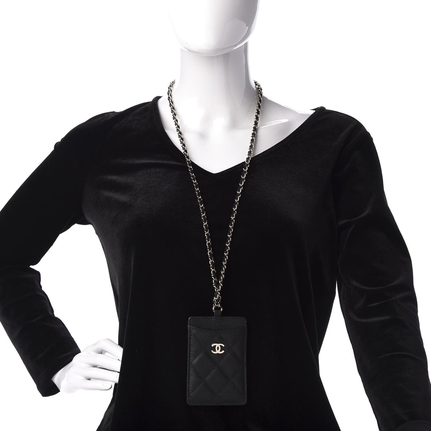 Caviar Quilted Card Holder On Chain Black