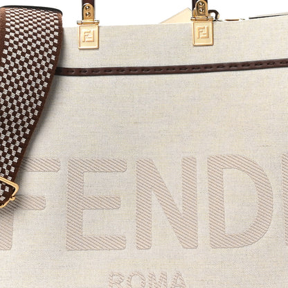 Fendi Canvas Vitello King Logo Embroidered Medium Fendi Sunshine Shopper Tote Grezzo Ghianda 7 of 9