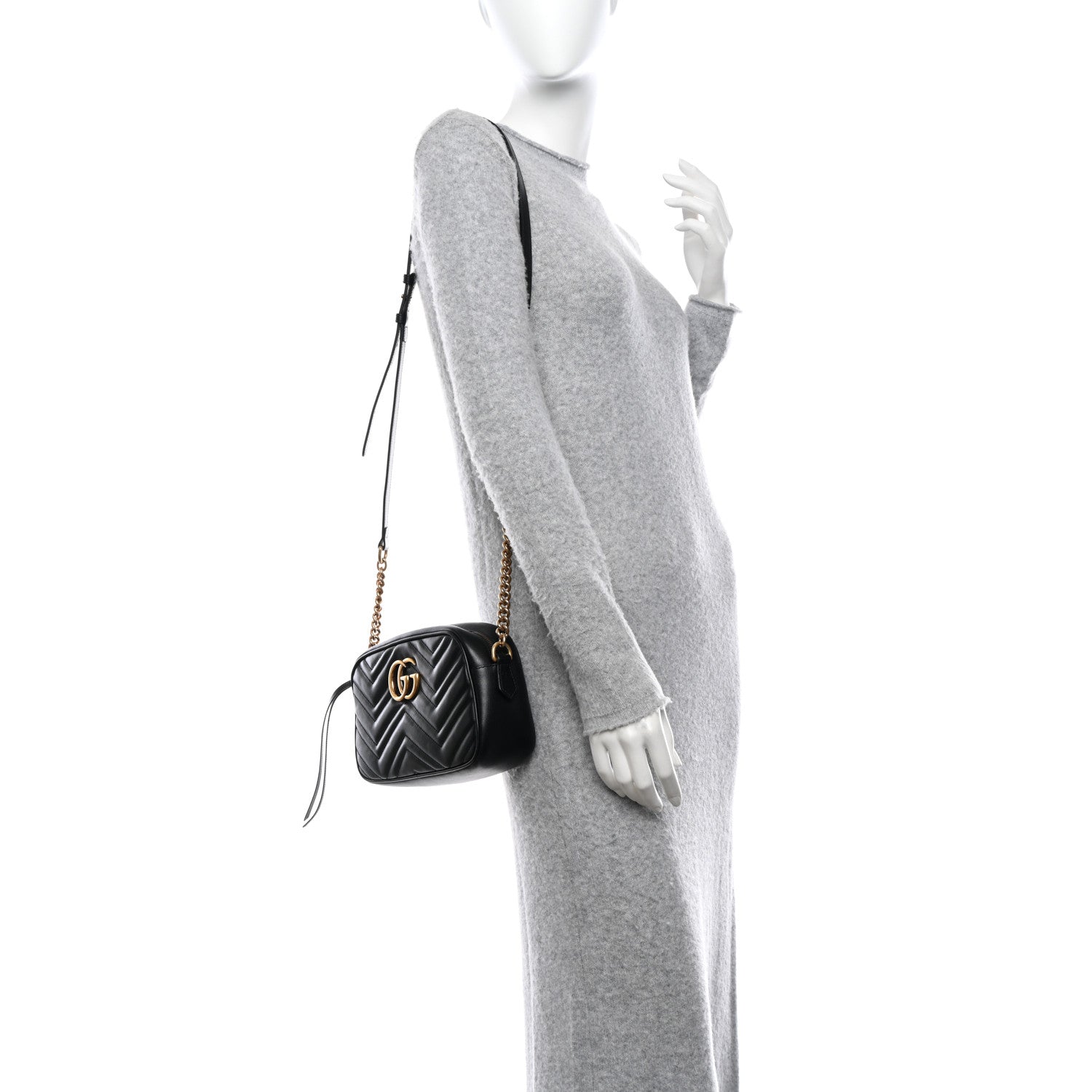 Gucci Calfskin Matelasse Small GG Marmont Chain Shoulder Bag Black 2 of 10