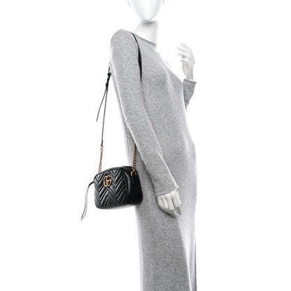 Gucci Calfskin Matelasse Small GG Marmont Chain Shoulder Bag Black 2 of 10