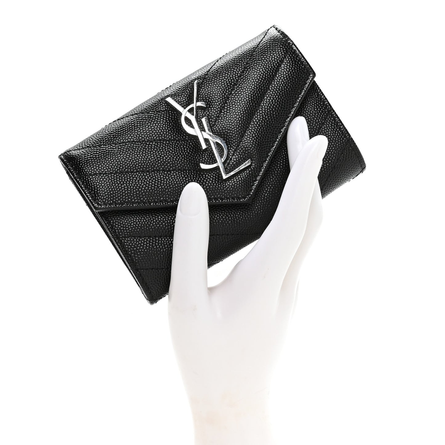 Grain De Poudre Matelasse Chevron Small Monogram Envelope Wallet Black