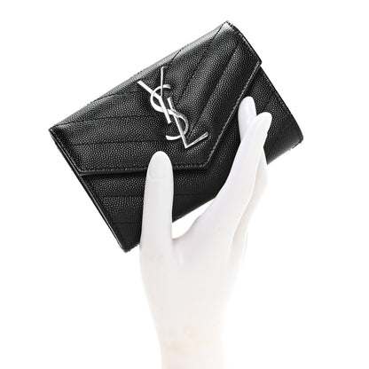 Saint Laurent Grain De Poudre Matelasse Chevron Small Monogram Envelope Wallet Black 2 of 8