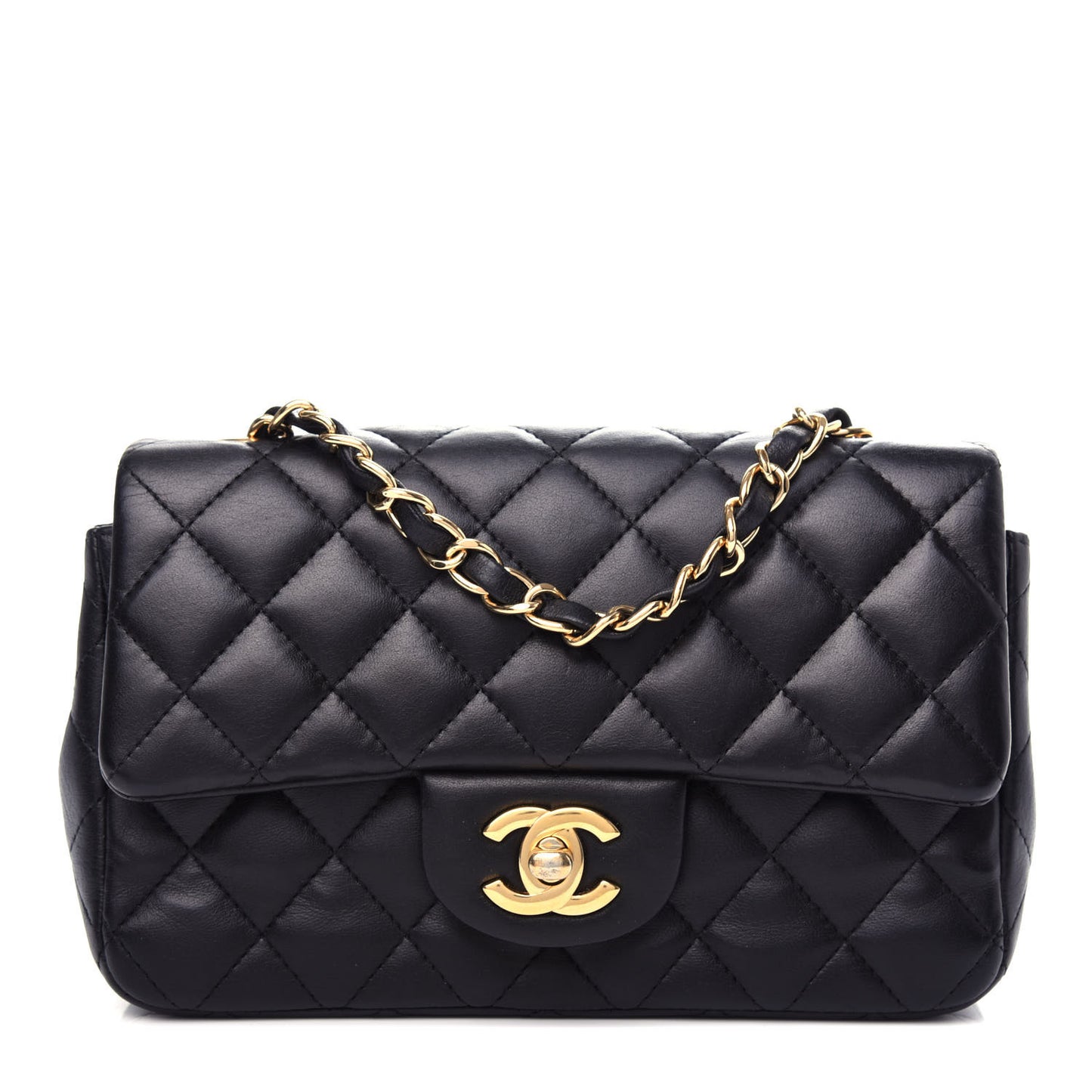 Lambskin Quilted Mini Rectangular Flap Black