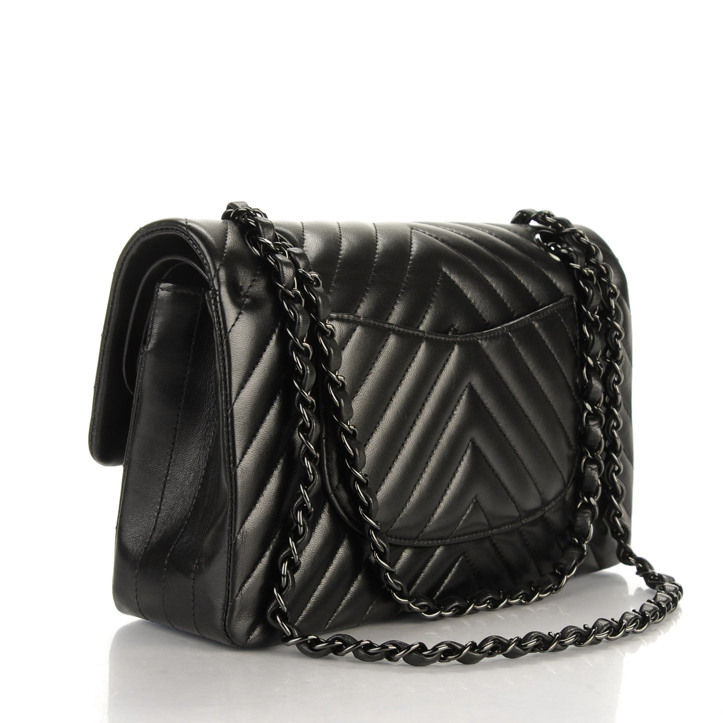Lambskin Chevron Quilted Medium Double Flap So Black