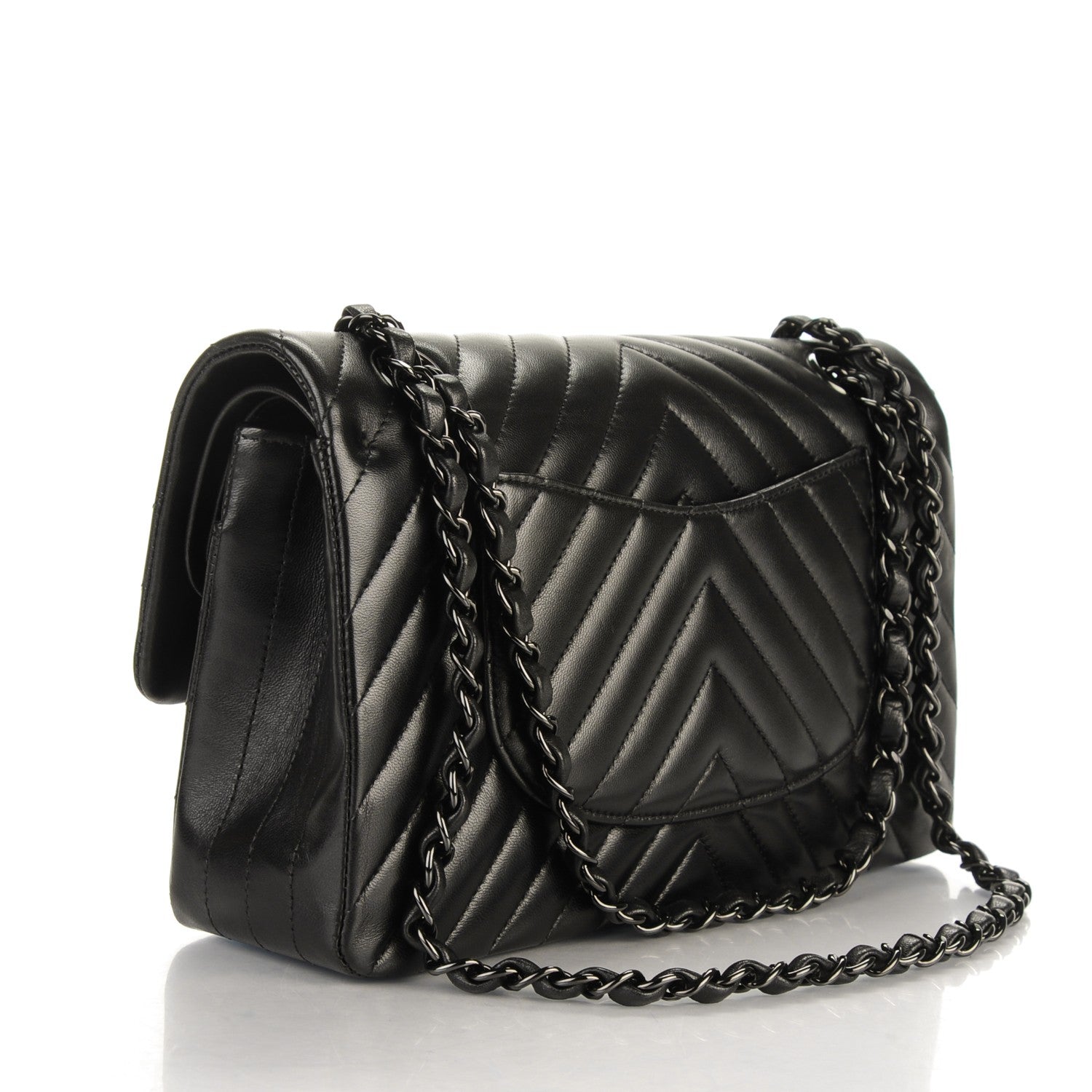 Chanel Lambskin Chevron Quilted Medium Double Flap So Black 3 of 8