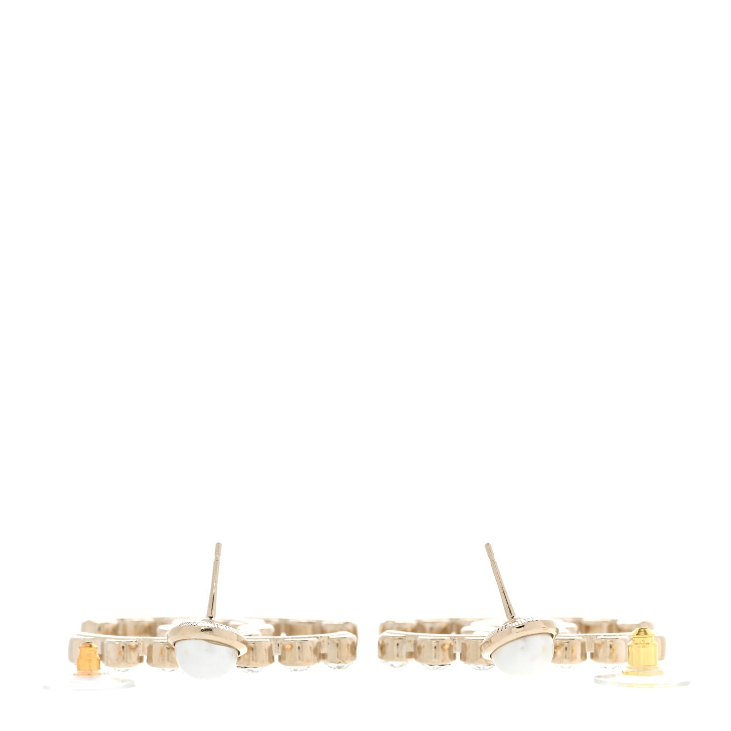 Crystal Pearl Large CC Drop Earrings Gold