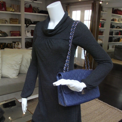 Chanel Caviar JUMBO Classic Flap Blue 2 of 10