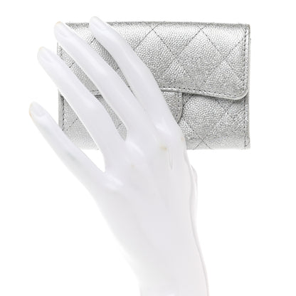 Chanel Glittered Metallic Caviar Quilted Flap Card Holder Wallet Silver 2 of 9