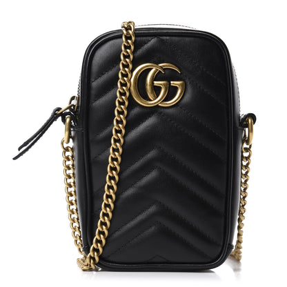 Gucci Calfskin Matelasse Mini GG Marmont Crossbody Bag Black 1 of 10