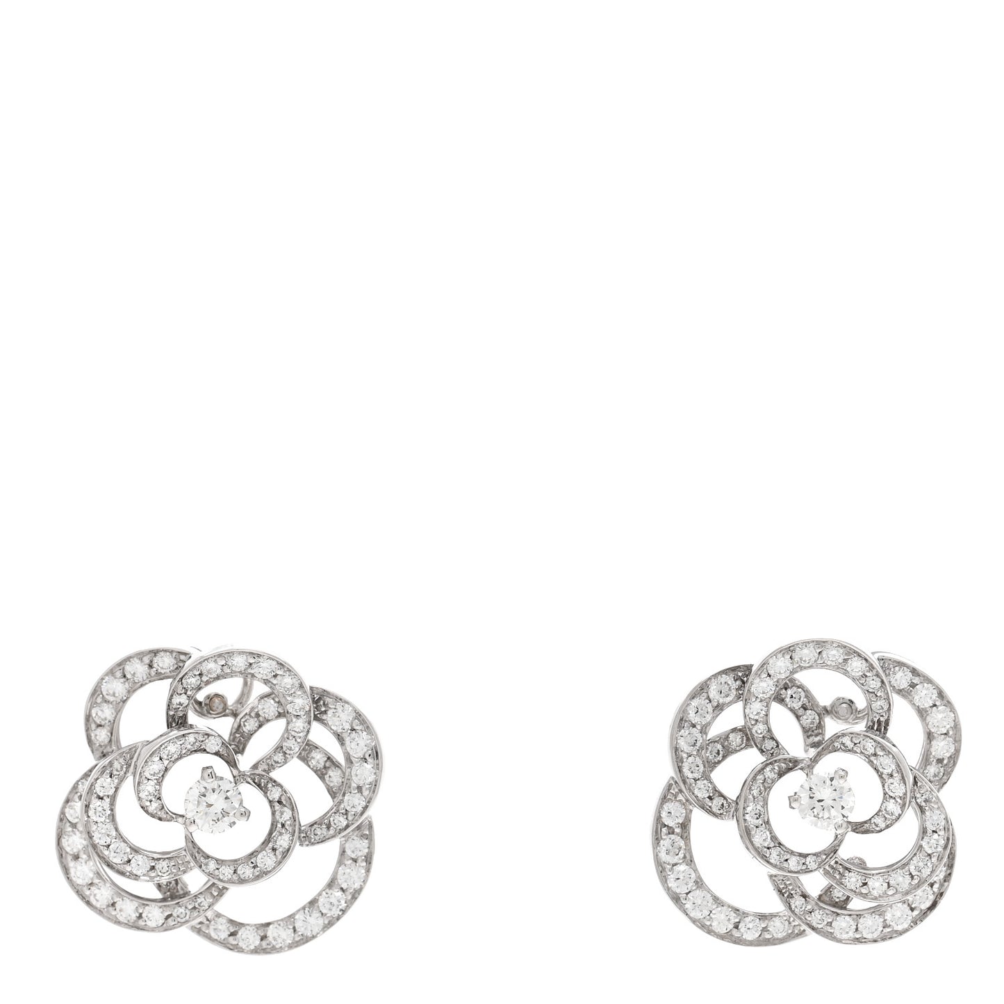 18K White Gold Diamond Fil de Camelia Earrings