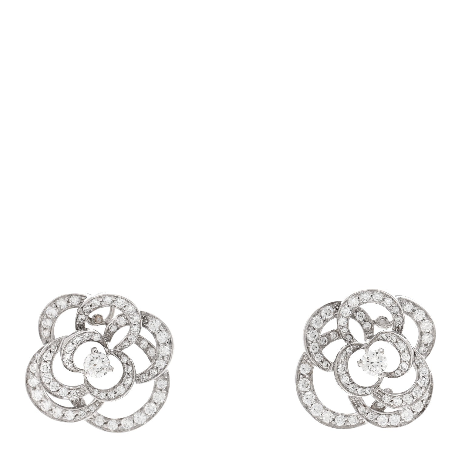 Chanel 18K White Gold Diamond Fil de Camelia Earrings 1 of 4
