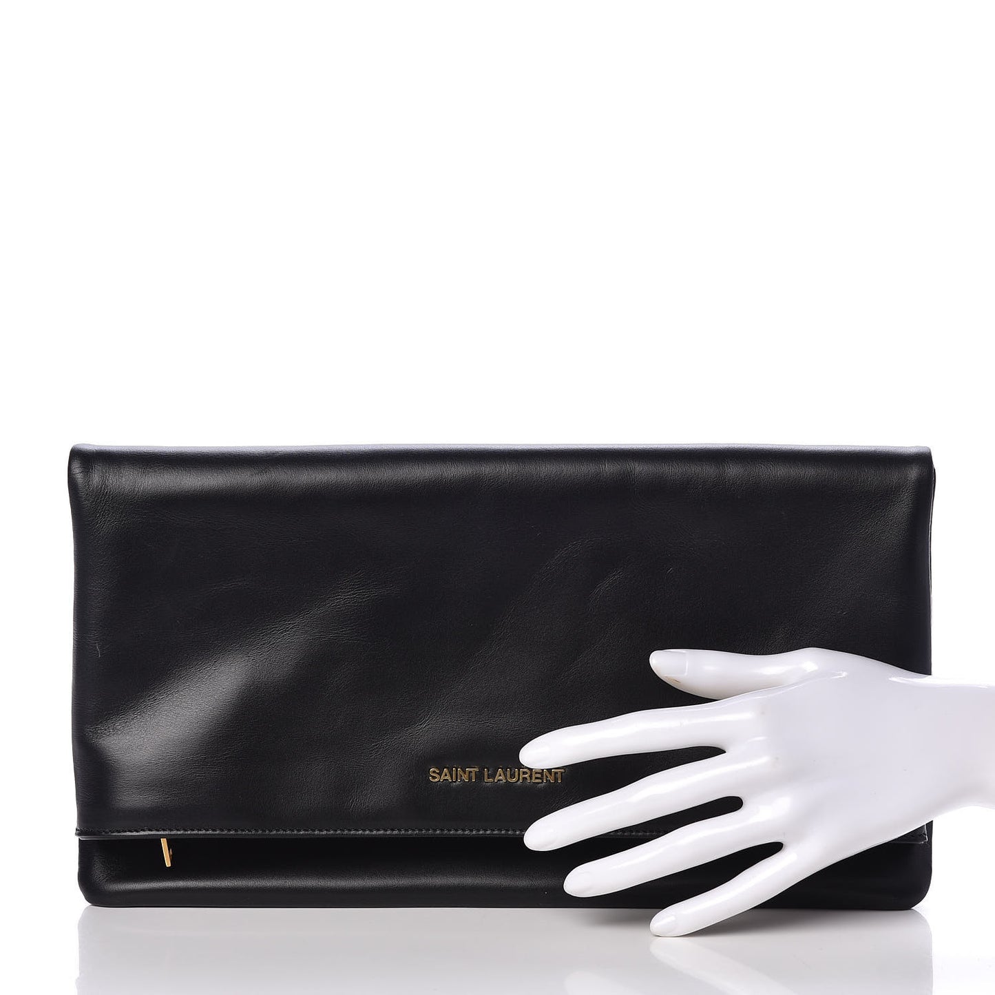 Smooth Calfskin Letters Fold-Over Clutch Black