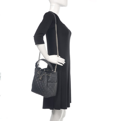 Chanel Caviar Flat Quilted CC Chain Bucket Drawstring Bag Black 2 of 10